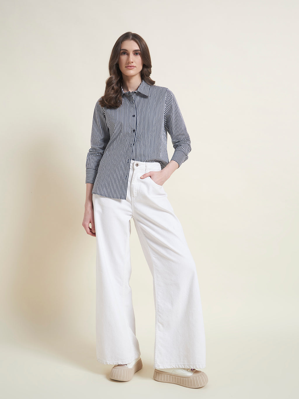 All-Day Comfort Navy Blue Striped Western Shirt