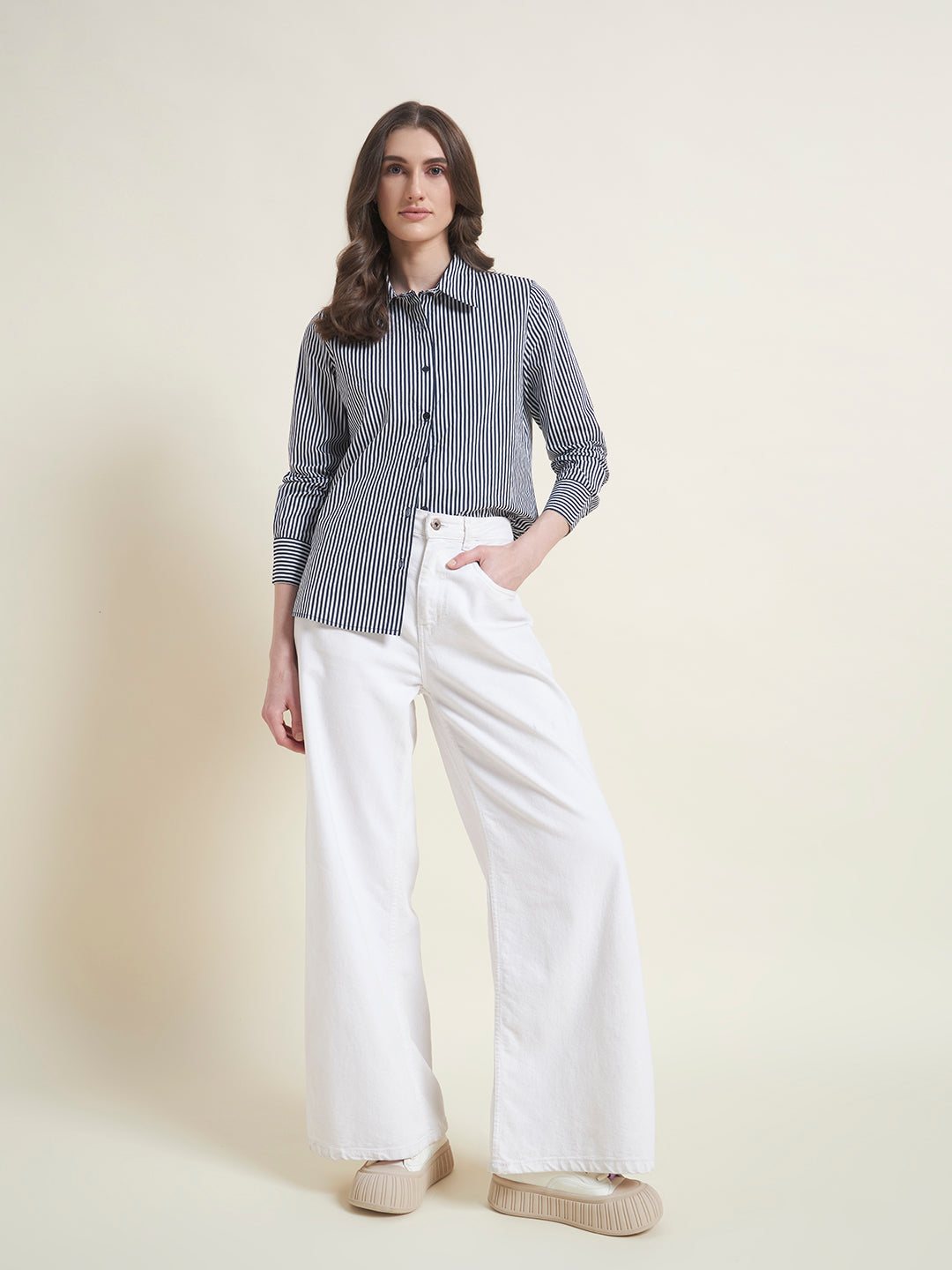 All-Day Comfort Navy Blue Striped Western Shirt