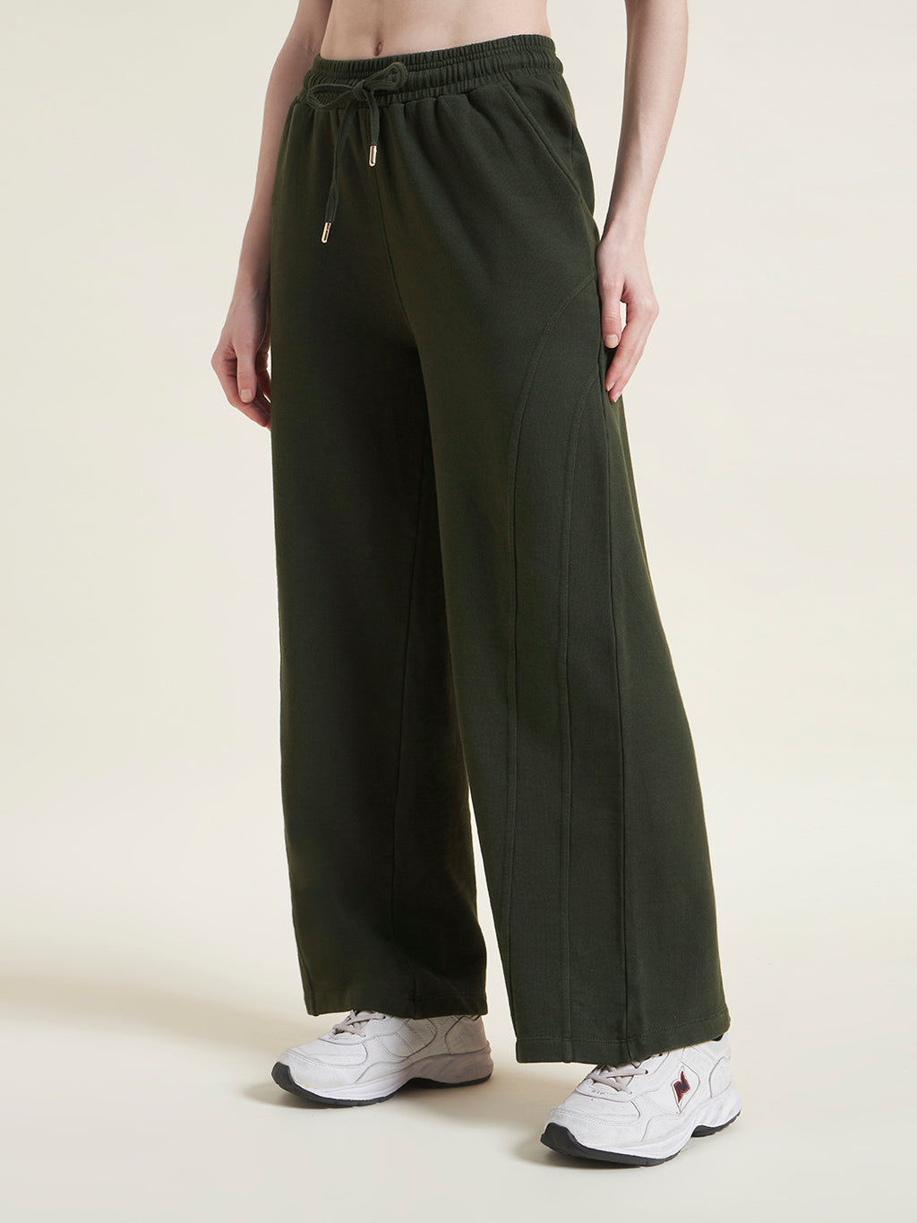 Olive Flared Pants Straight Fit Trousers for Women