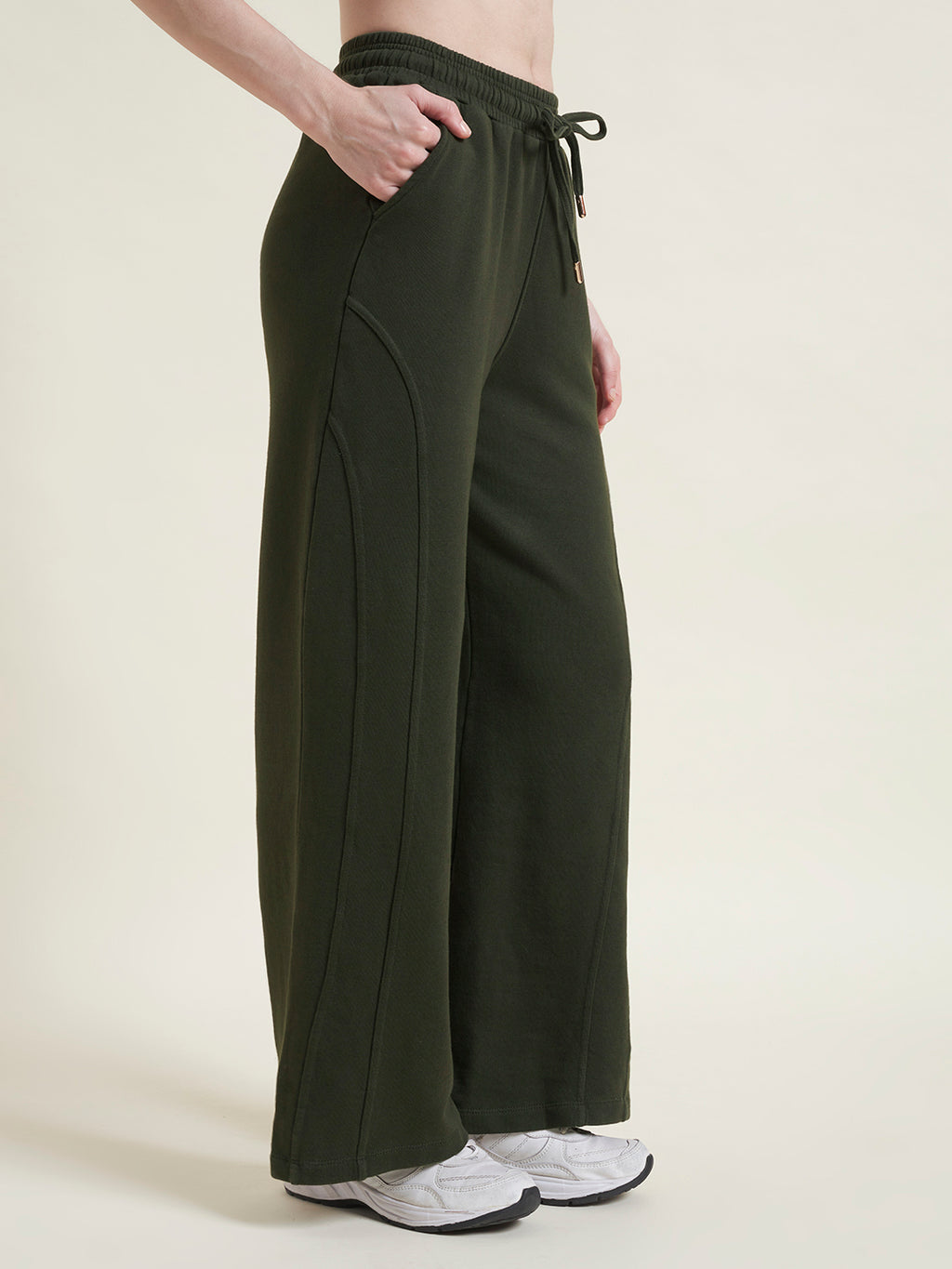 Olive Flared Pants Straight Fit Trousers for Women