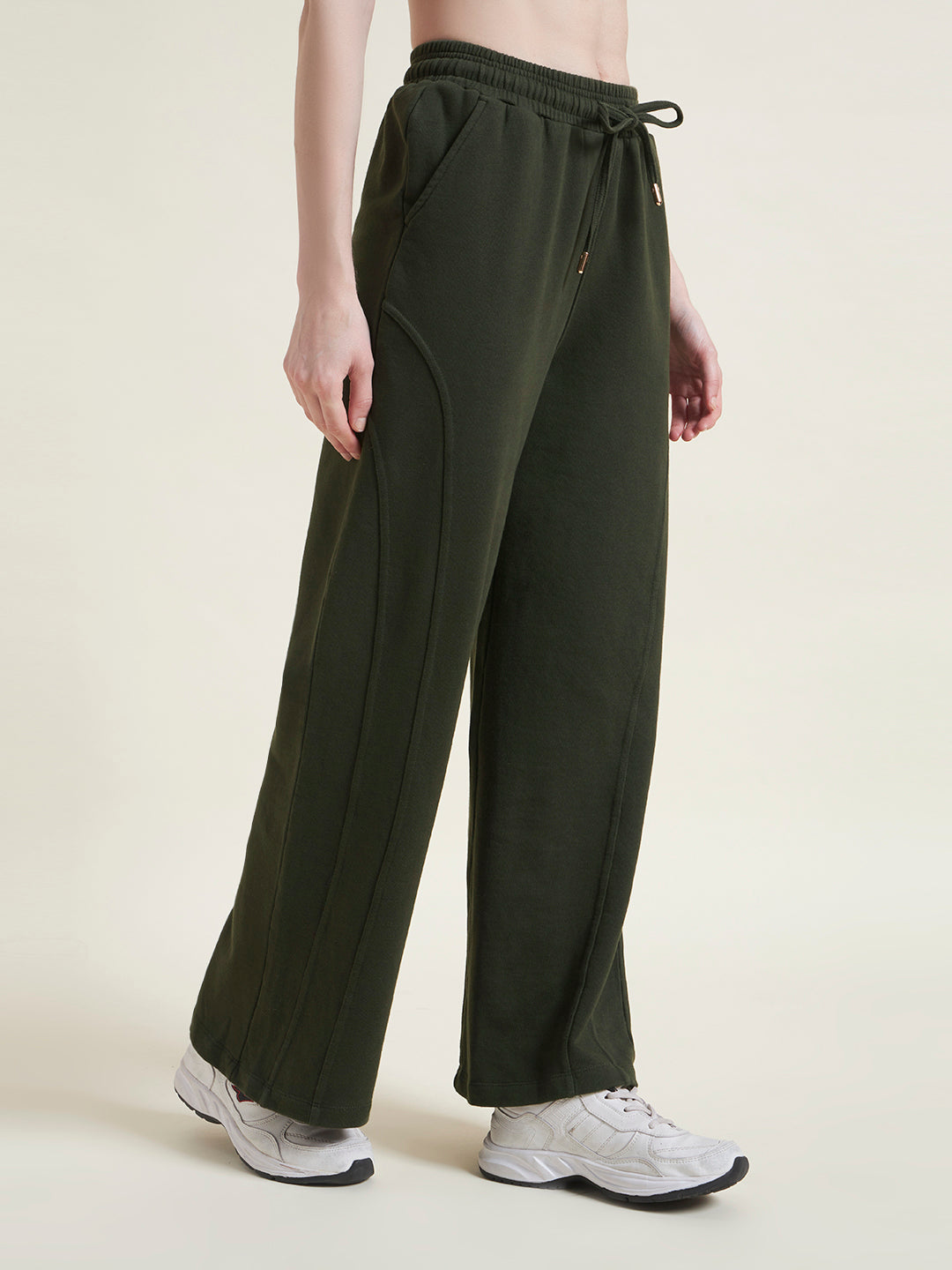 Olive Flared Pants Straight Fit Trousers for Women
