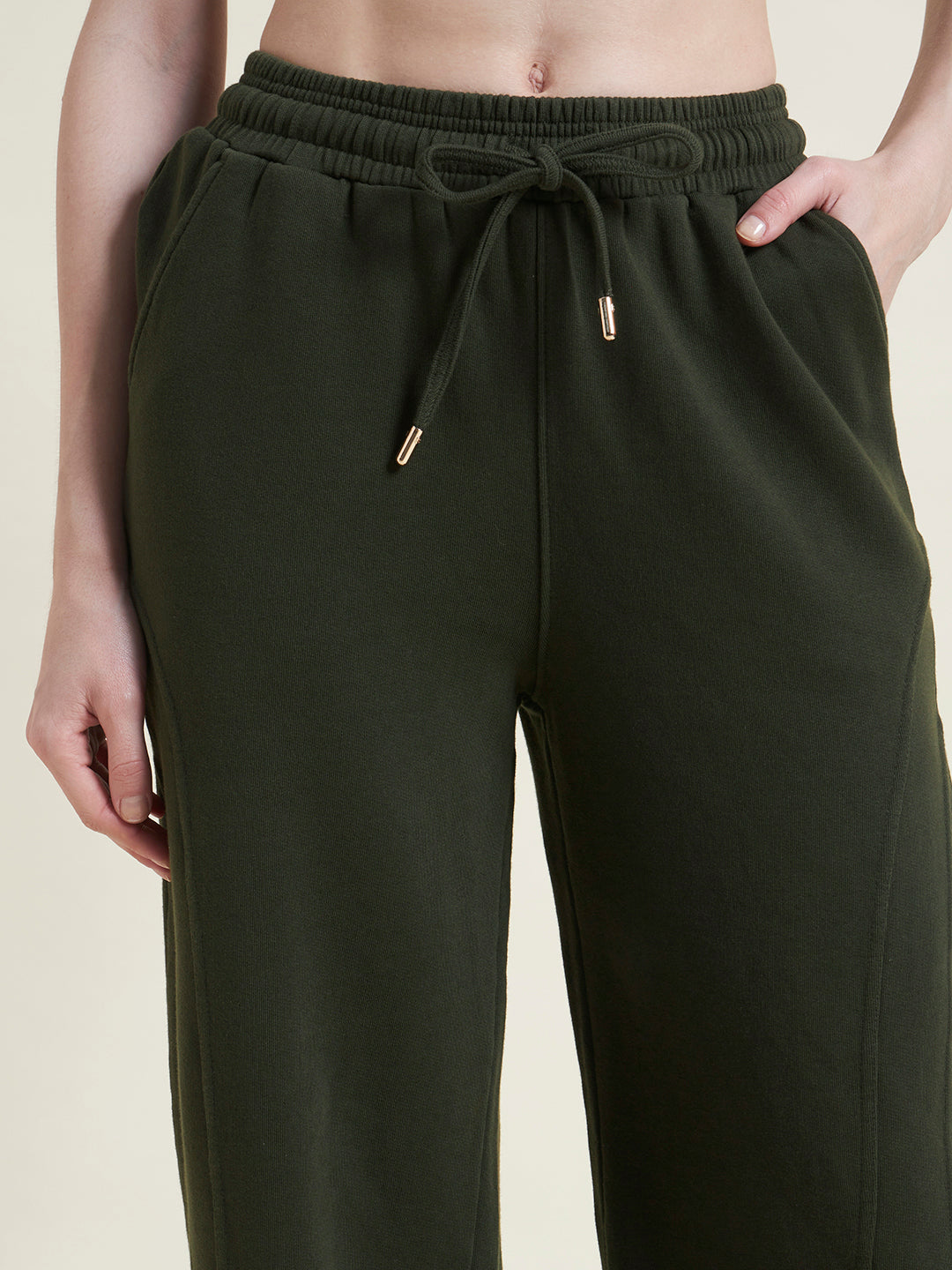 Olive Flared Pants Straight Fit Trousers for Women