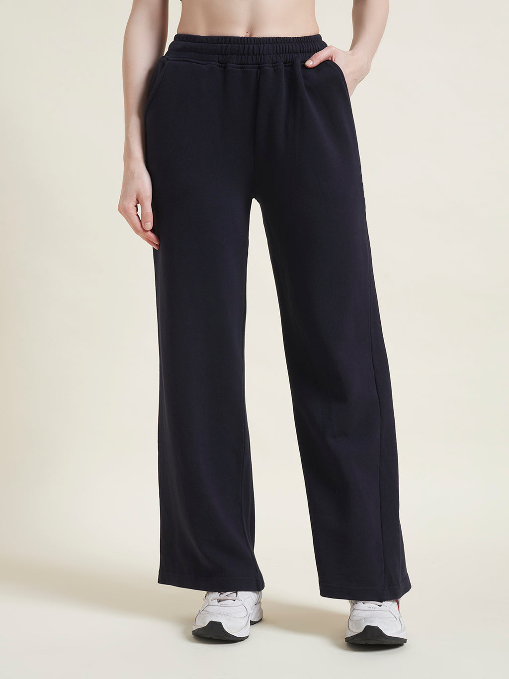 Navy Flared Pants Regular Trousers for Women