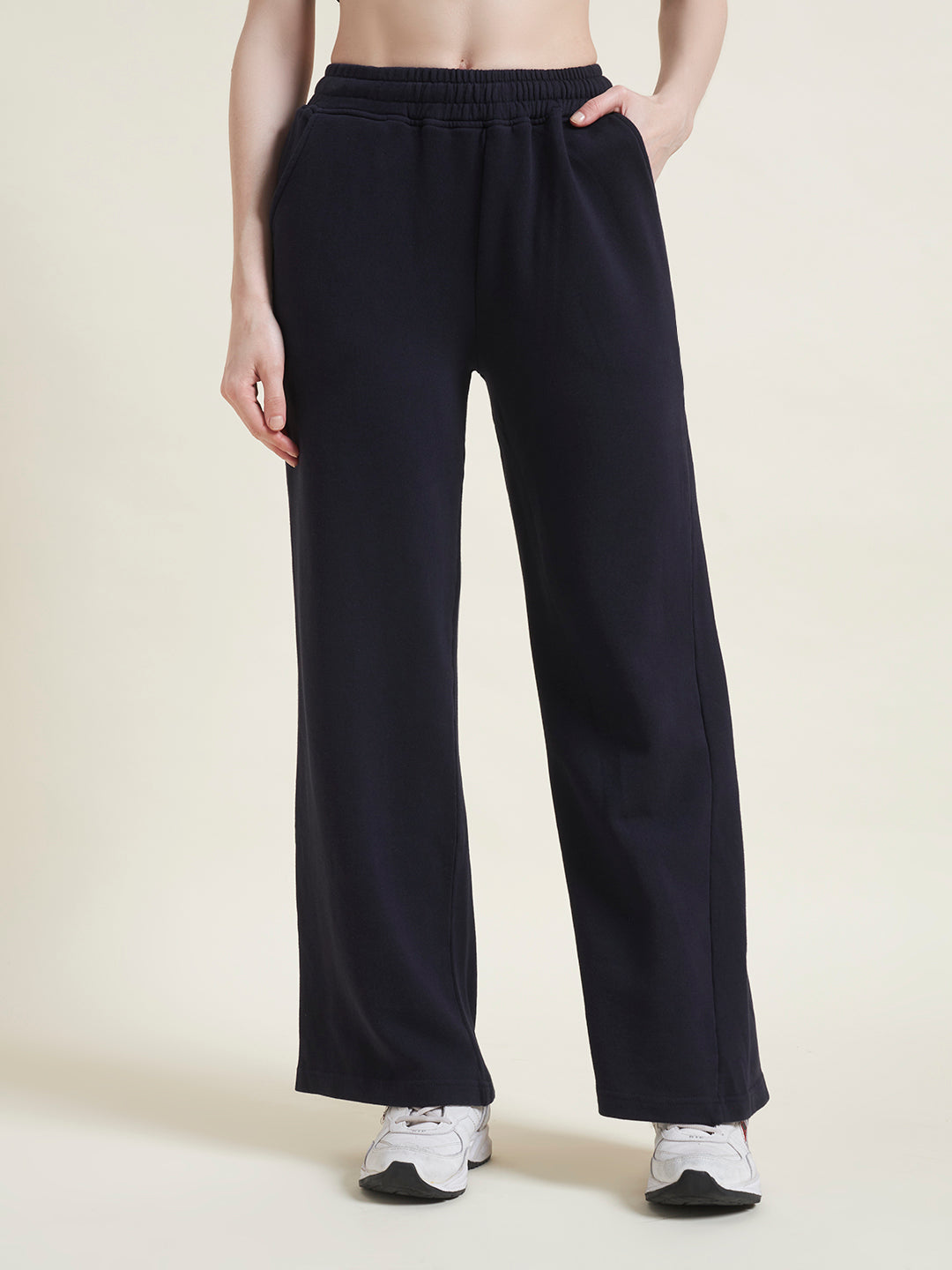 Navy Flared Pants Regular Trousers for Women