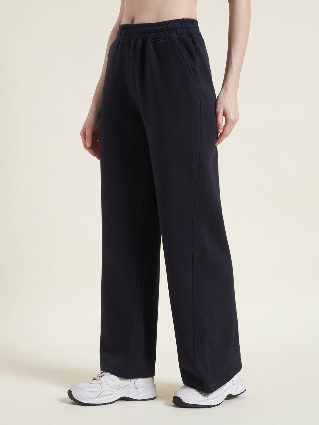 Navy Flared Pants Regular Trousers for Women