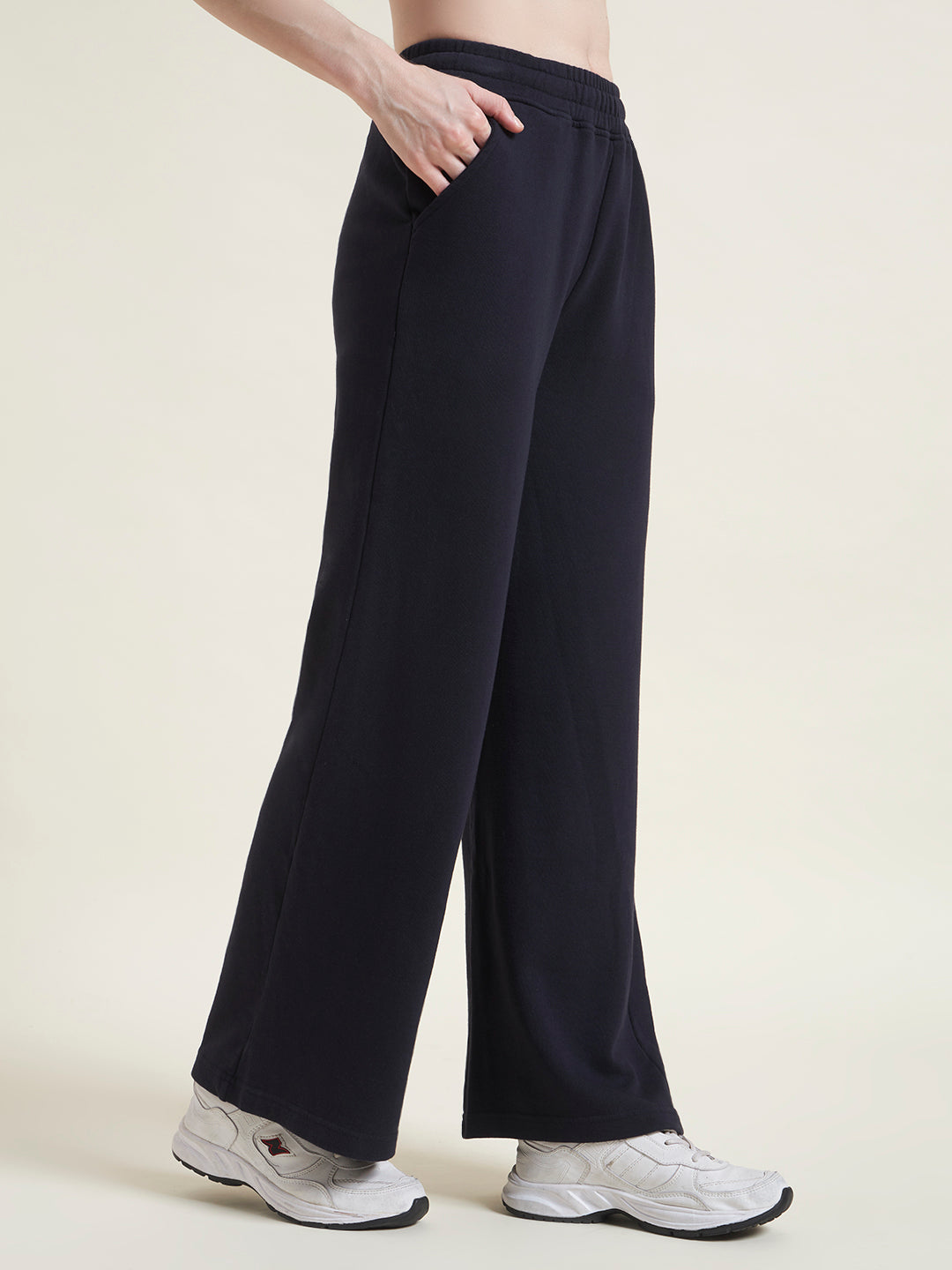 Navy Flared Pants Regular Trousers for Women