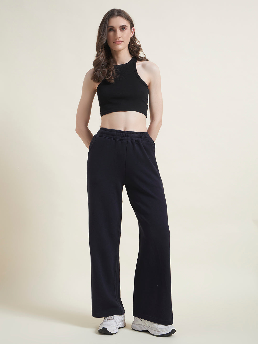 Navy Flared Pants Regular Trousers for Women