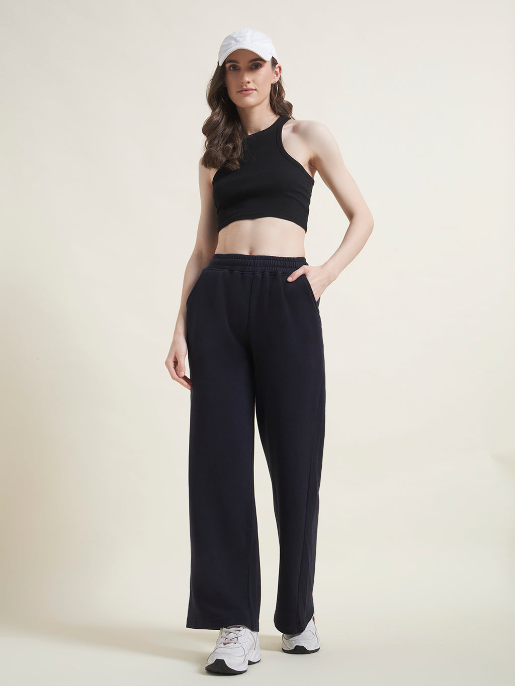 Navy Flared Pants Regular Trousers for Women