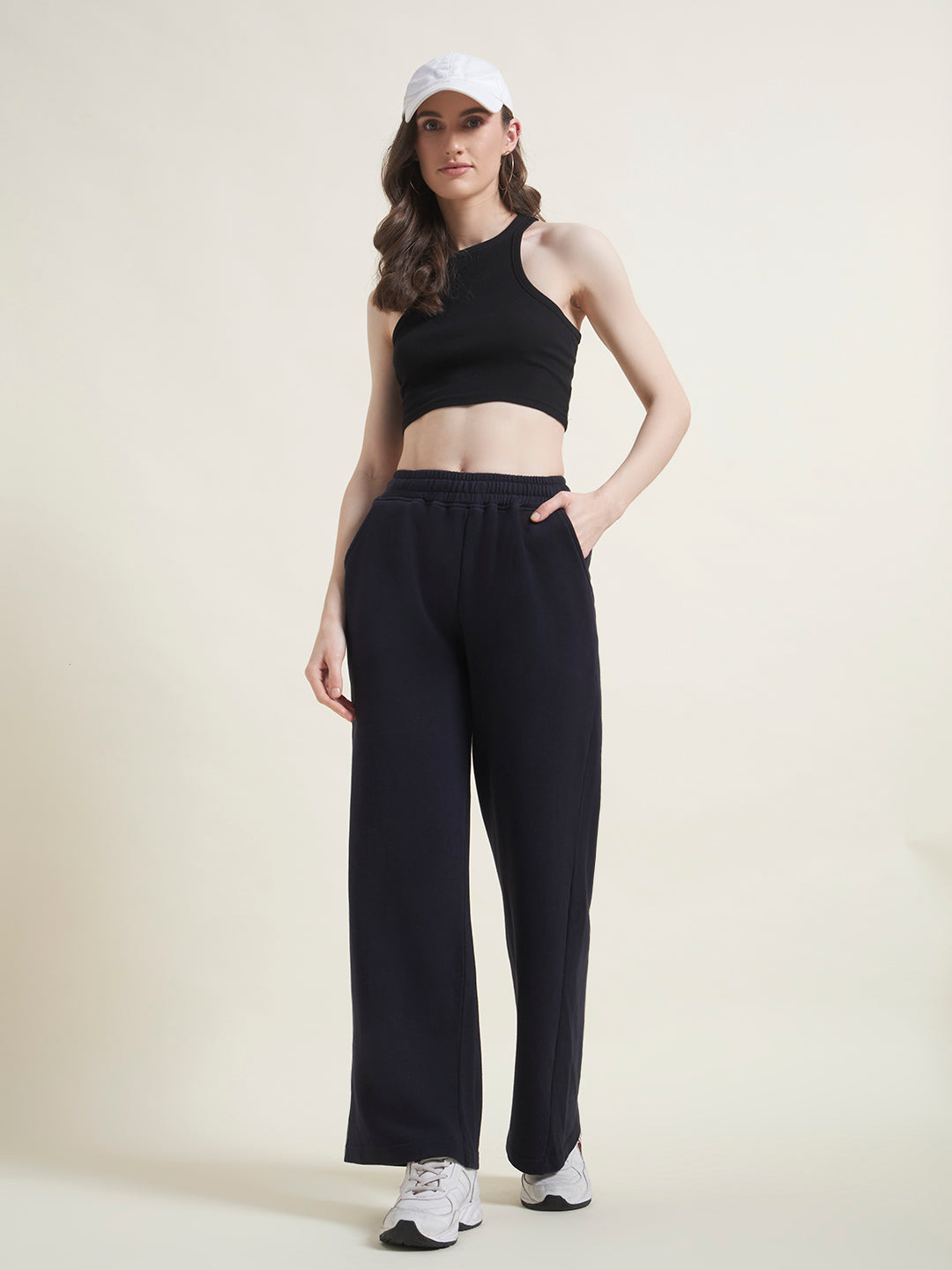 Navy Flared Pants Regular Trousers for Women