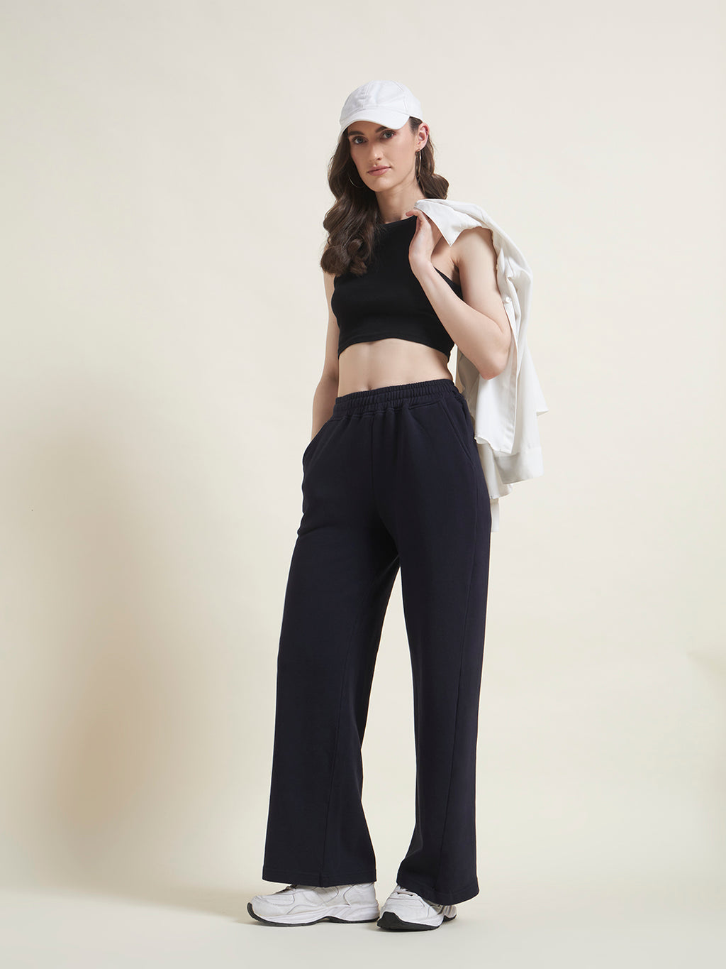 Navy Flared Pants Regular Trousers for Women