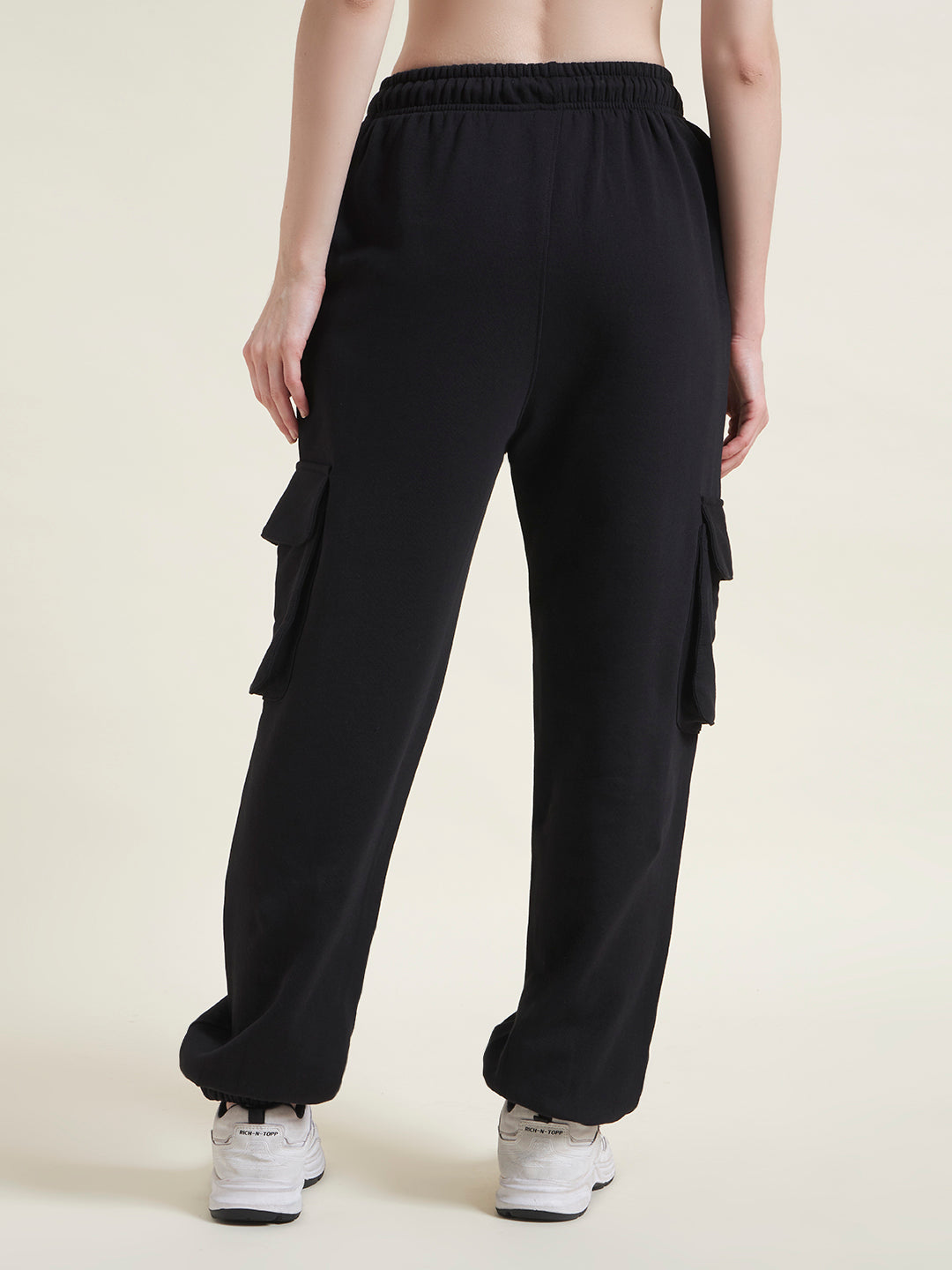 Black Cargo Jogger Fit Trousers for Women