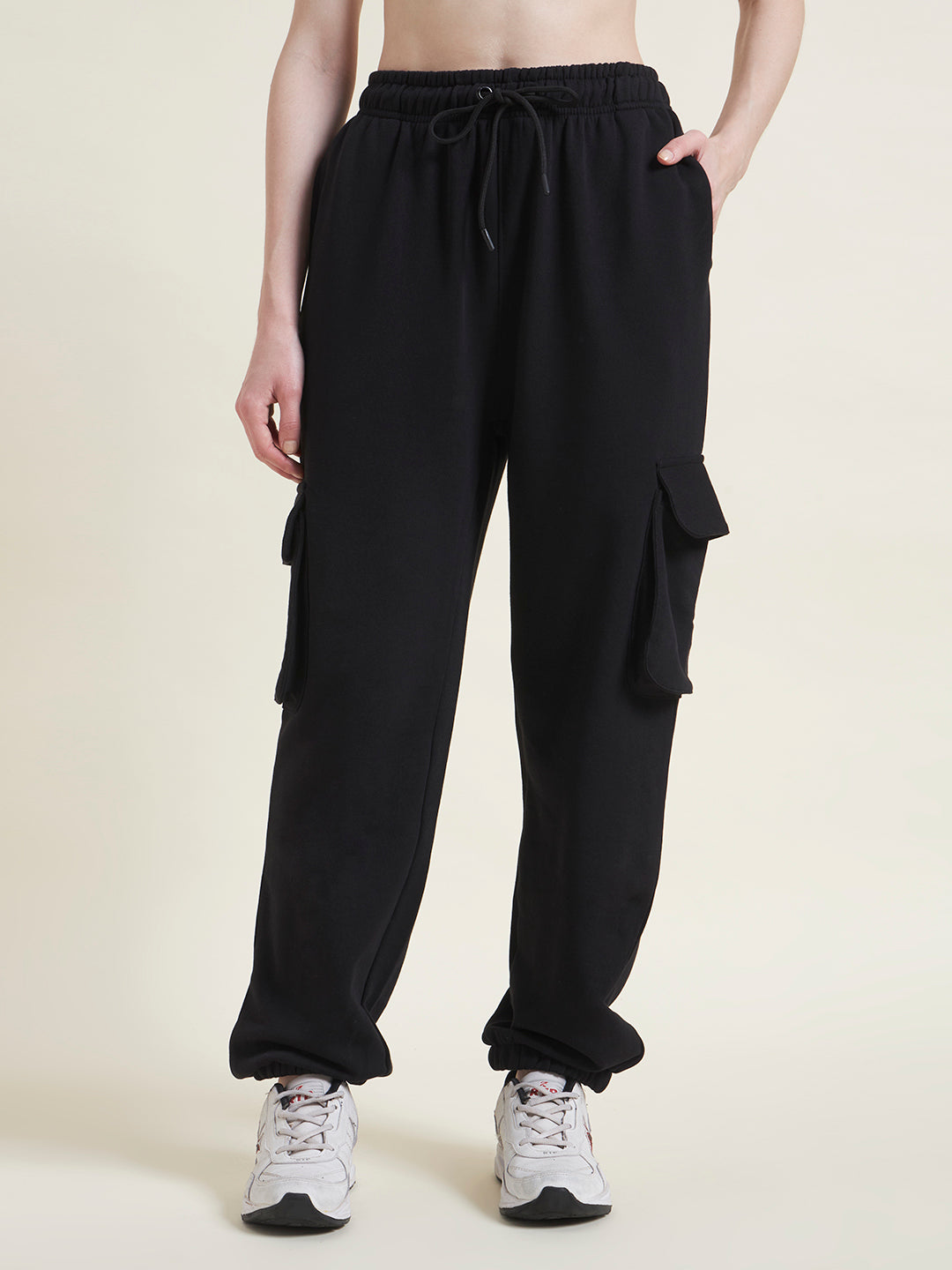 Black Cargo Jogger Fit Trousers for Women