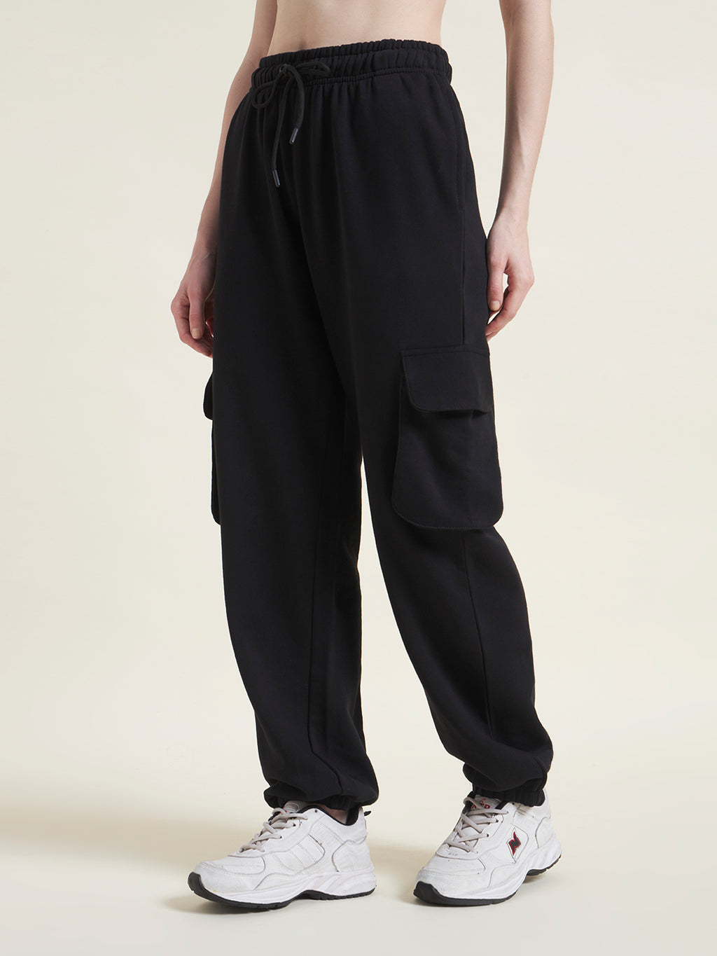 Black Cargo Jogger Fit Trousers for Women