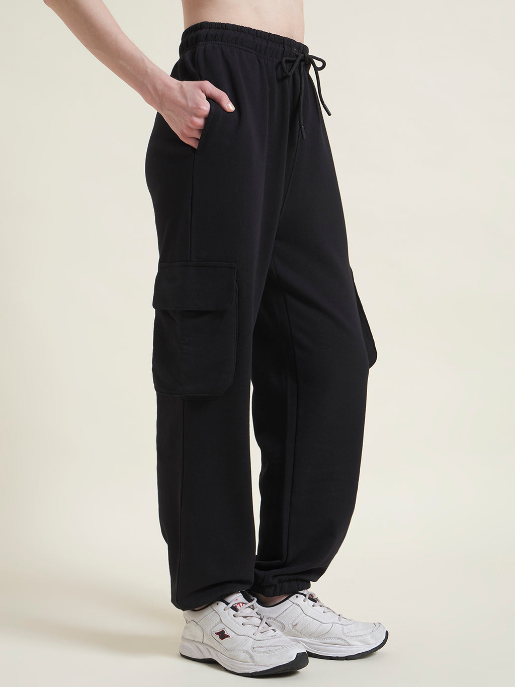 Black Cargo Jogger Fit Trousers for Women