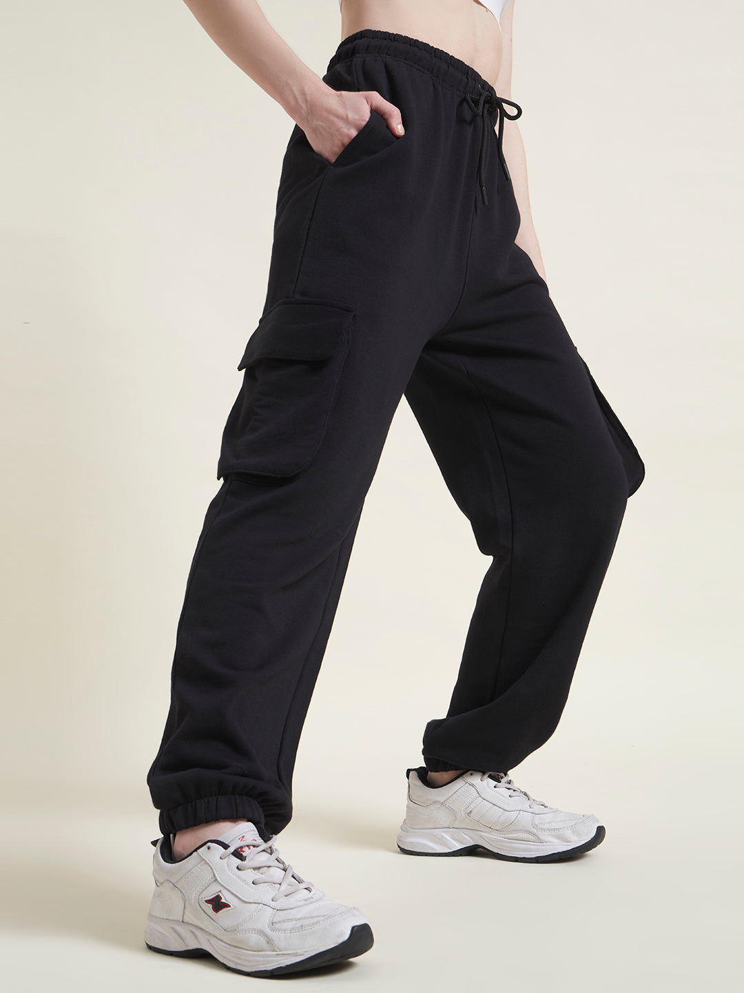 Black Cargo Jogger Fit Trousers for Women