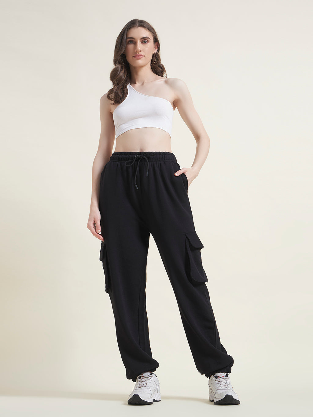 Black Cargo Jogger Fit Trousers for Women