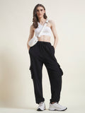 Black Cargo Jogger Fit Trousers for Women