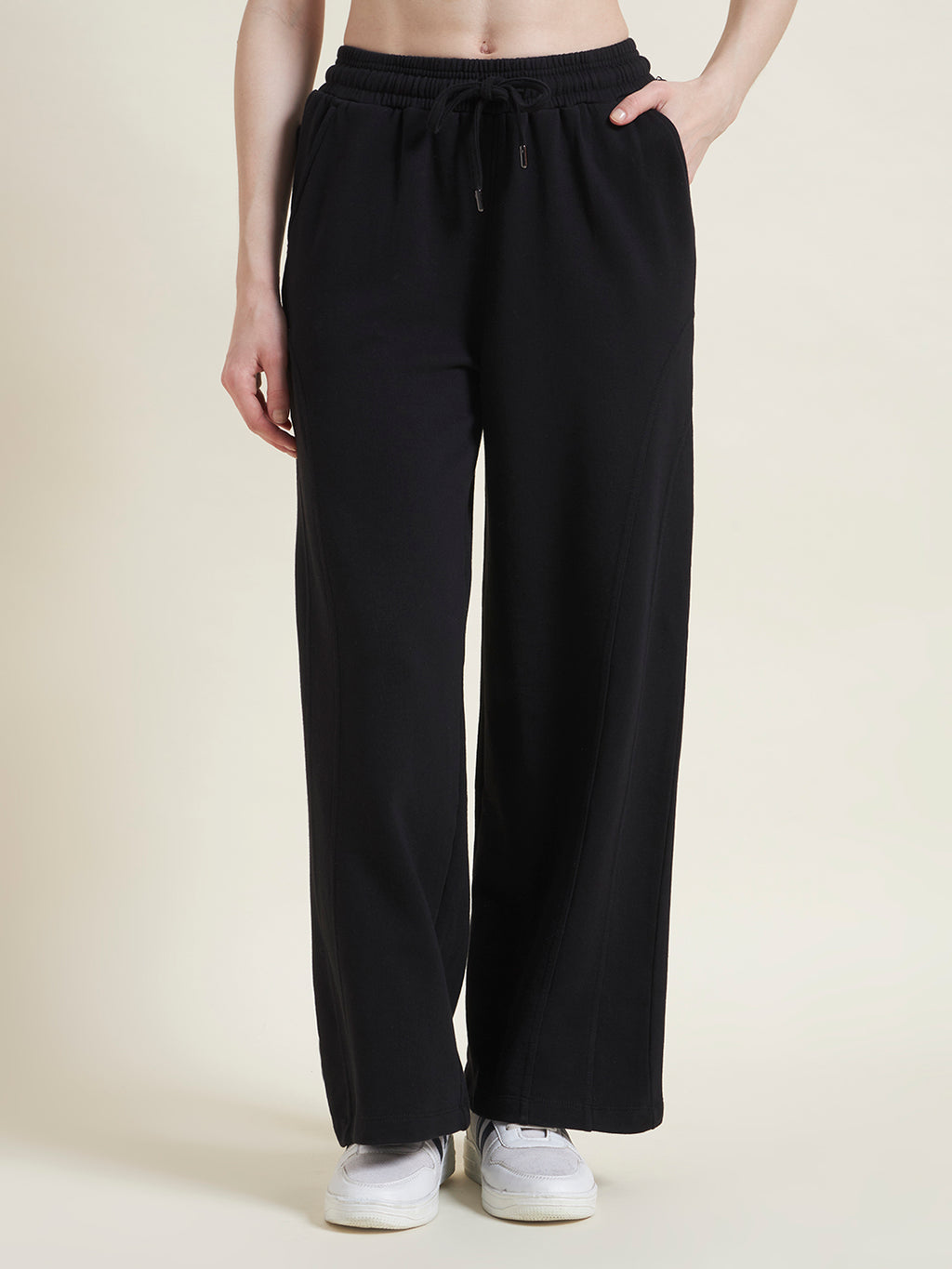 Black Flared Pants Straight Fit Trousers for Women