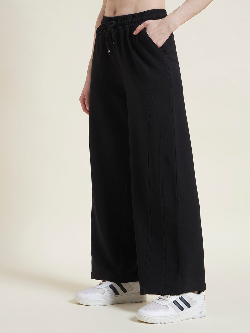Black Flared Pants Straight Fit Trousers for Women