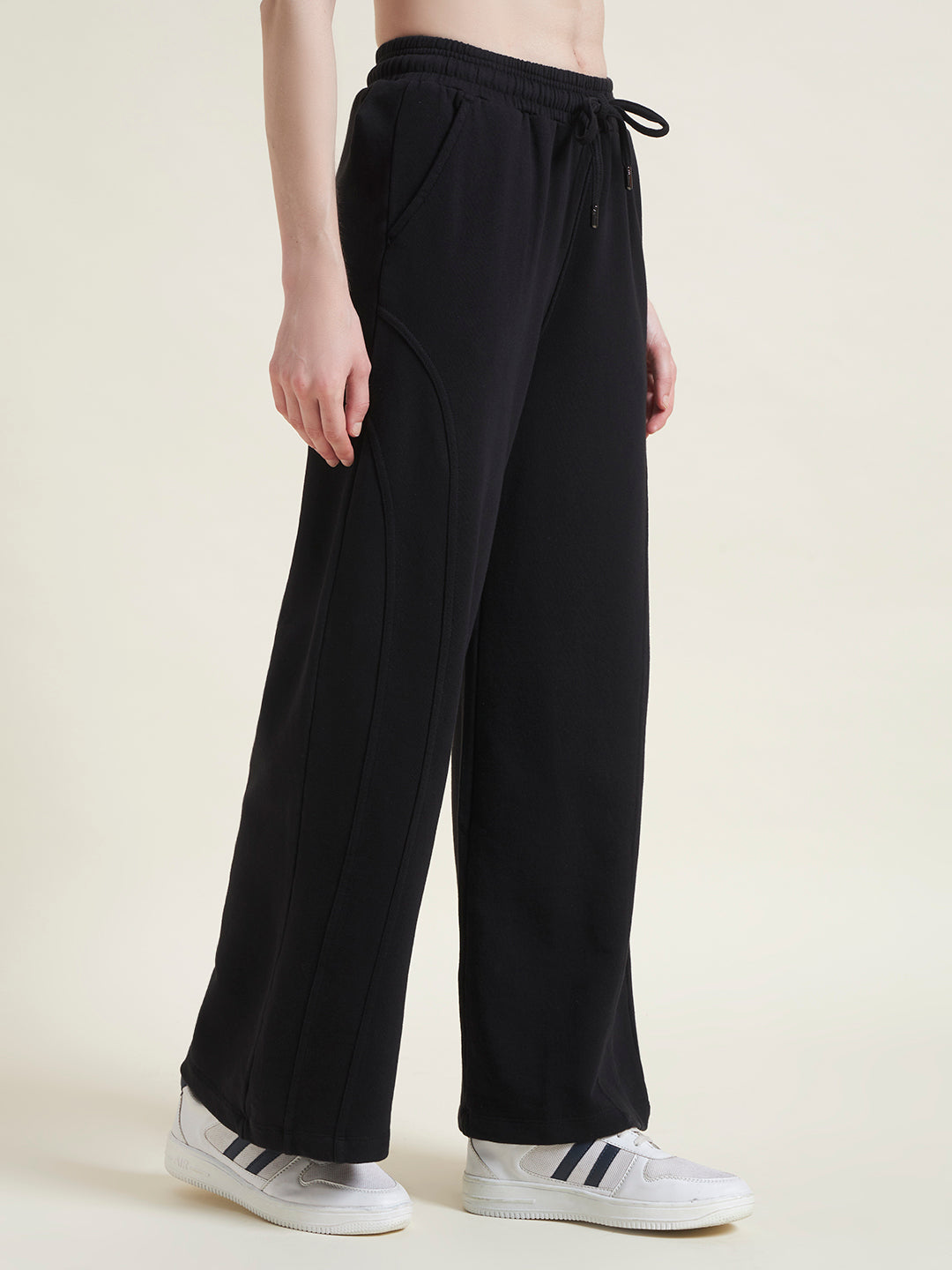 Black Flared Pants Straight Fit Trousers for Women
