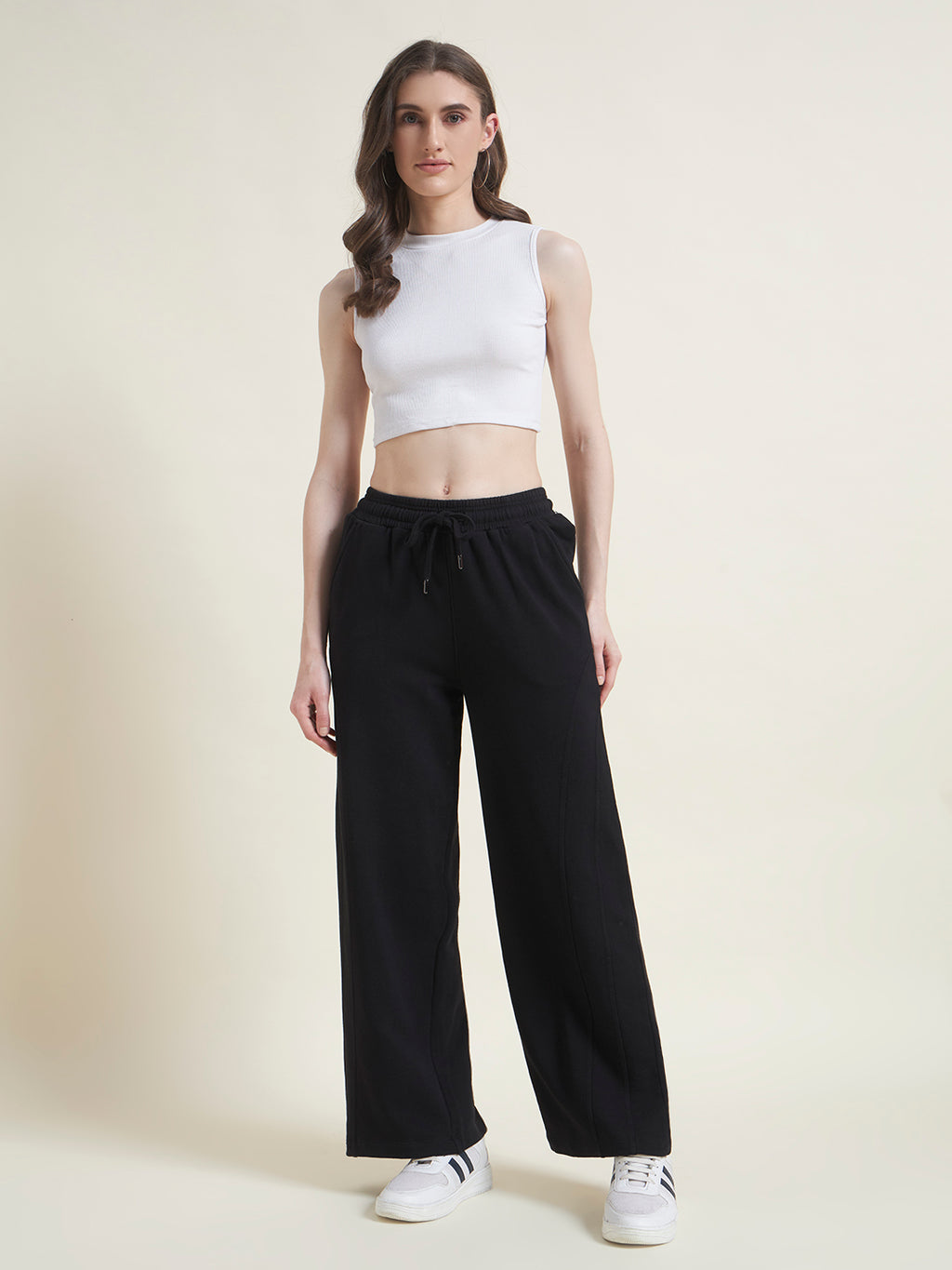 Black Flared Pants Straight Fit Trousers for Women