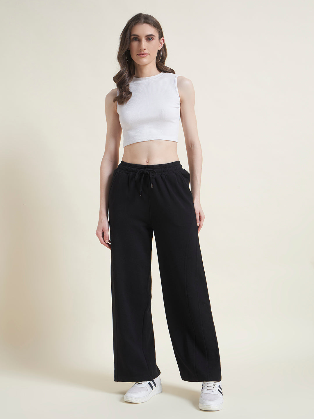 Black Flared Pants Straight Fit Trousers for Women