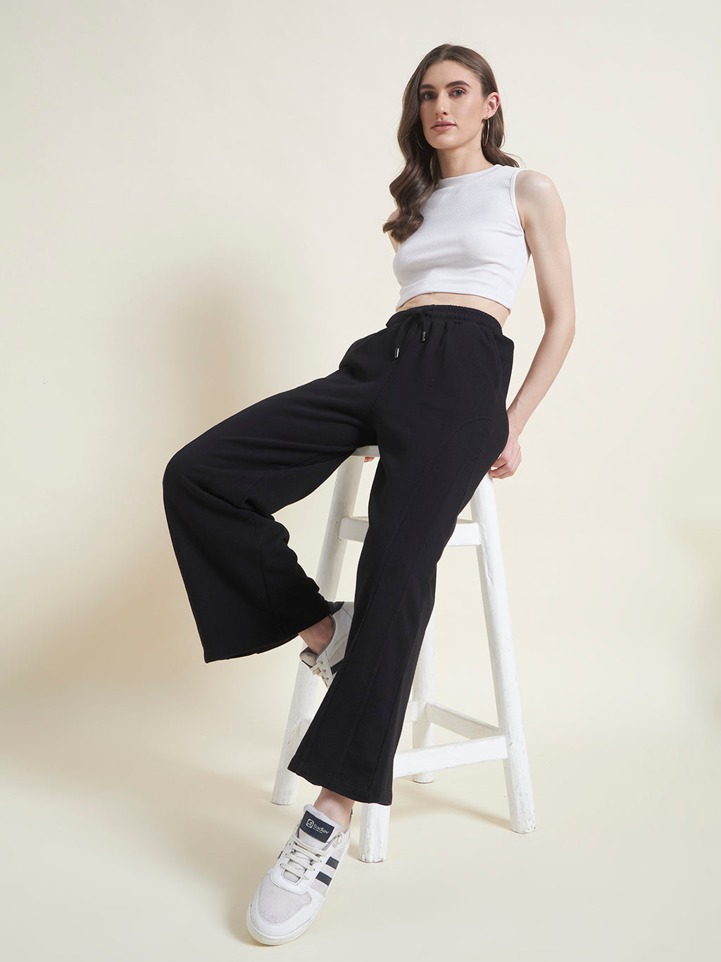 Black Flared Pants Straight Fit Trousers for Women