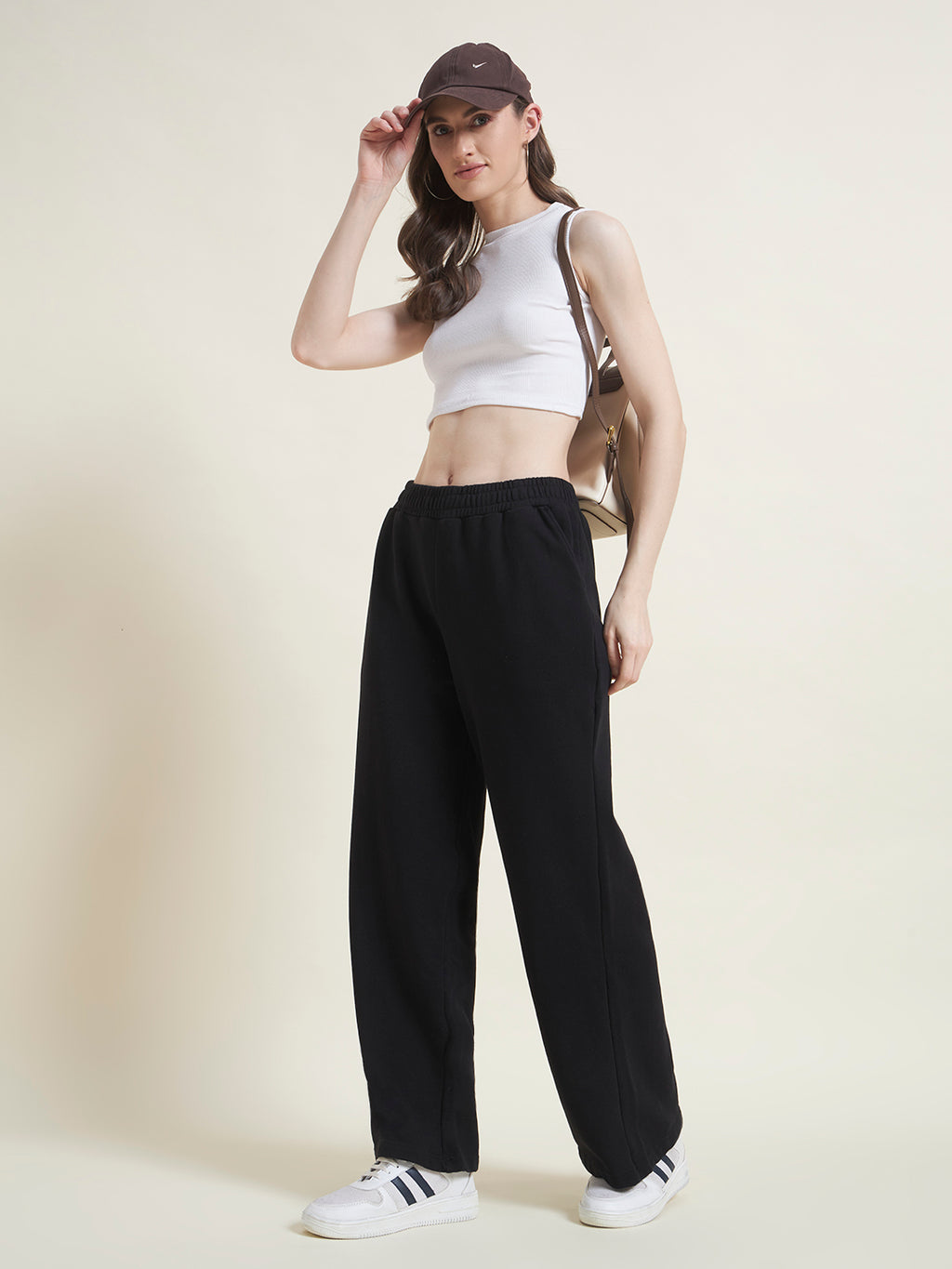 Black Flared Pants Regular Trousers for Women