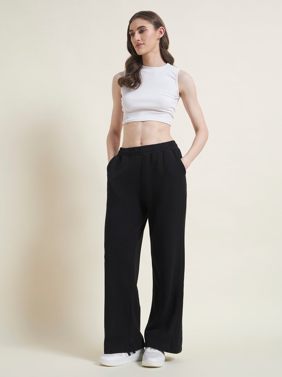 Black Flared Pants Regular Trousers for Women