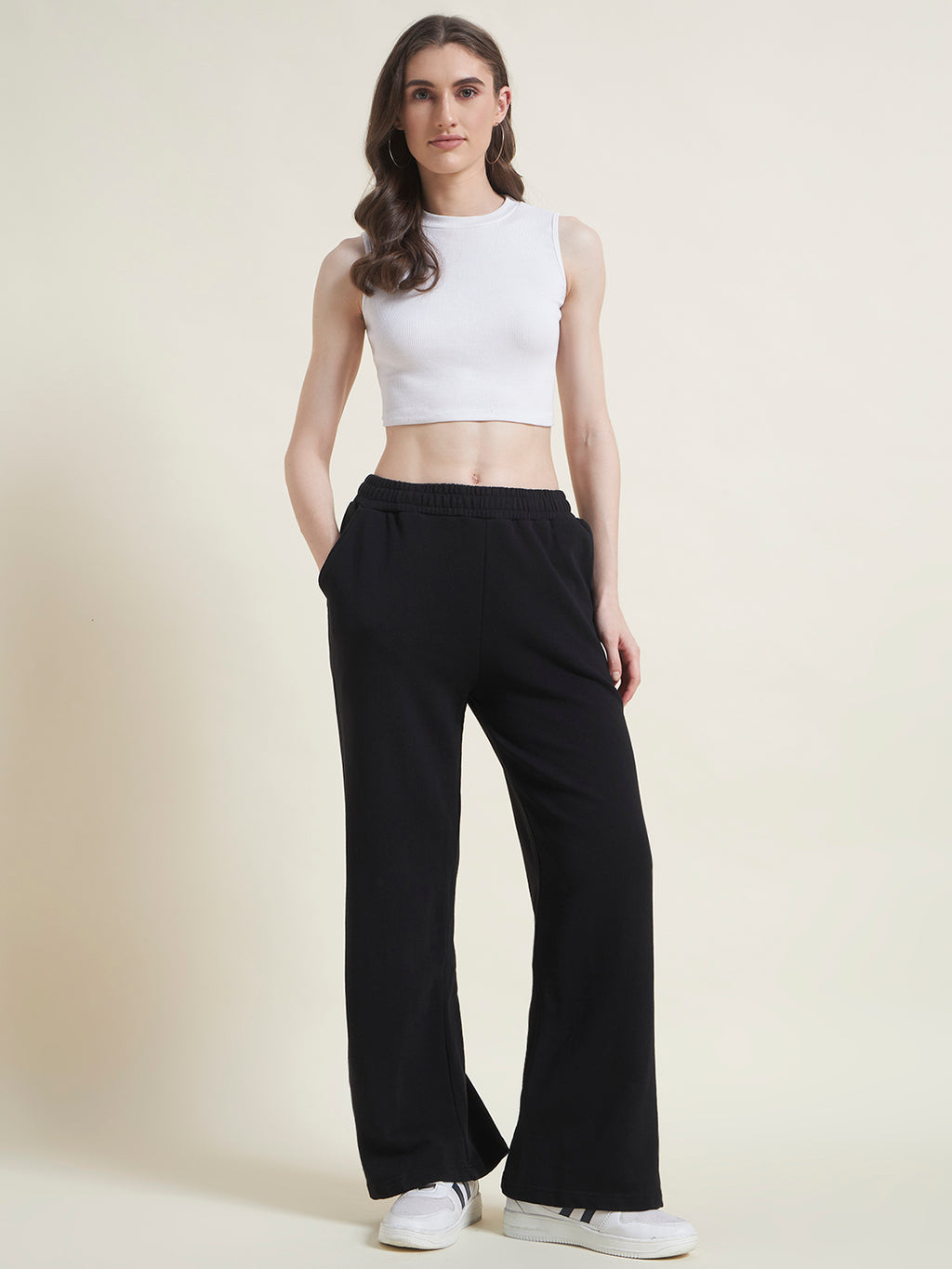 Black Flared Pants Regular Trousers for Women