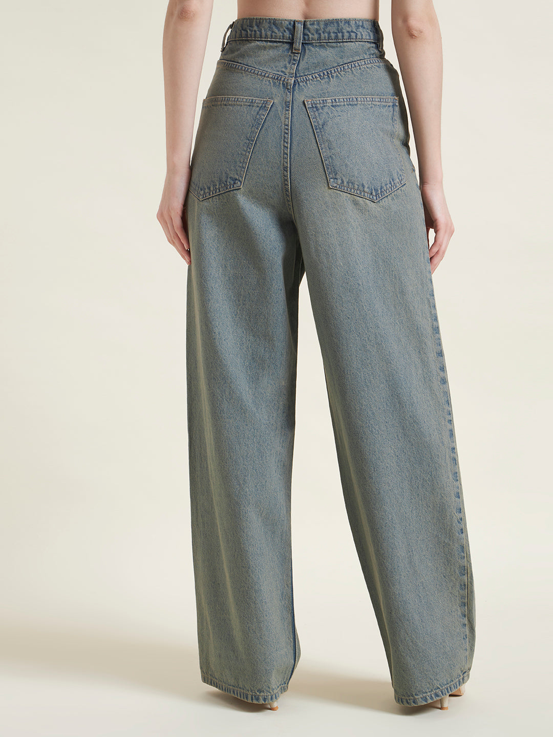 Tint Blue Flared Baggy Jeans for Women