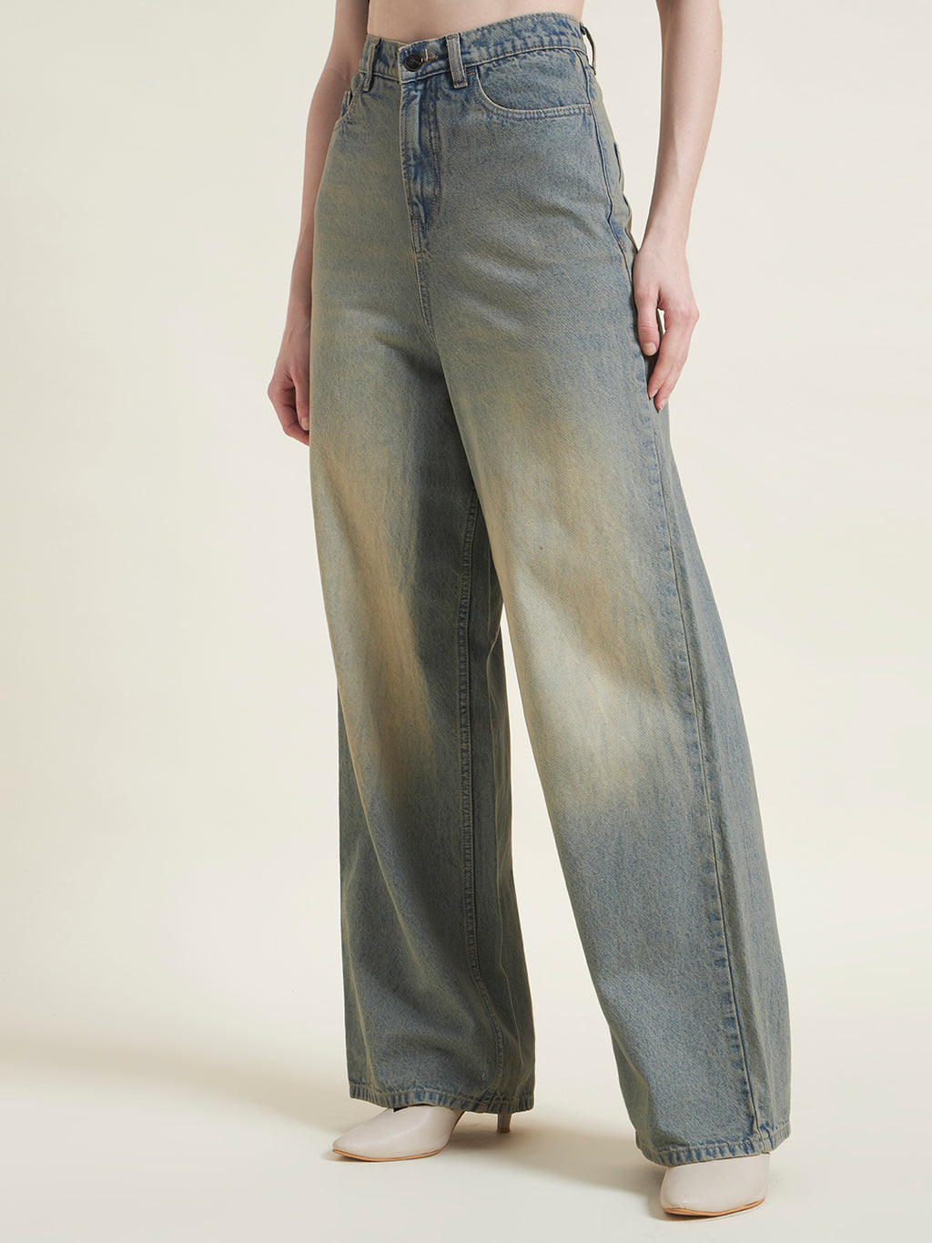 Tint Blue Flared Baggy Jeans for Women