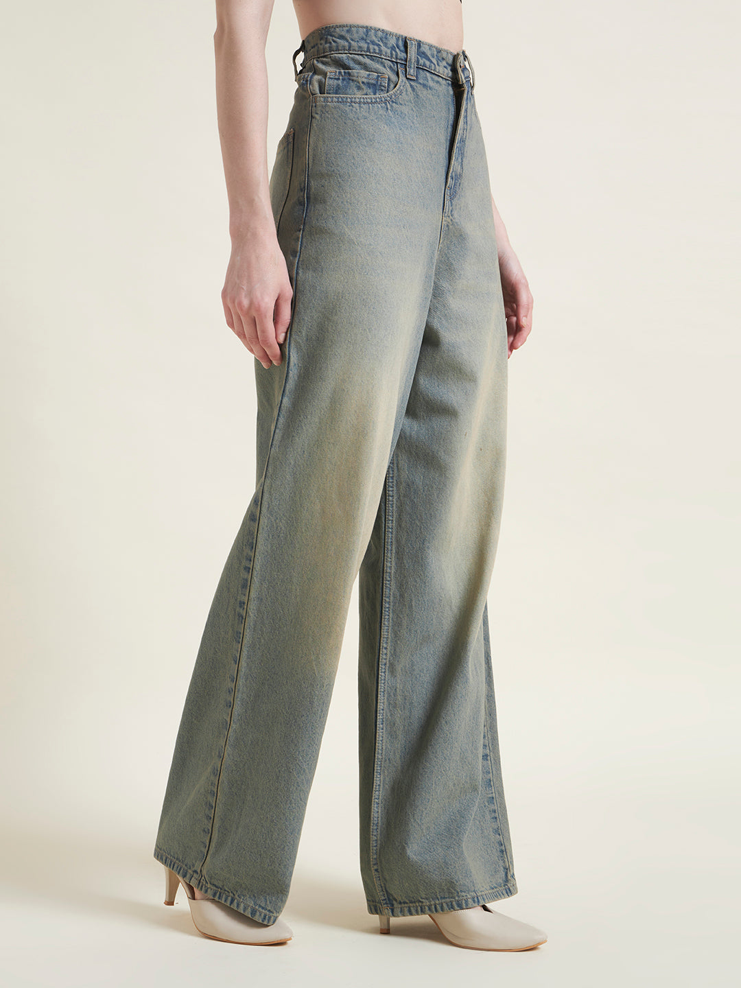 Tint Blue Flared Baggy Jeans for Women