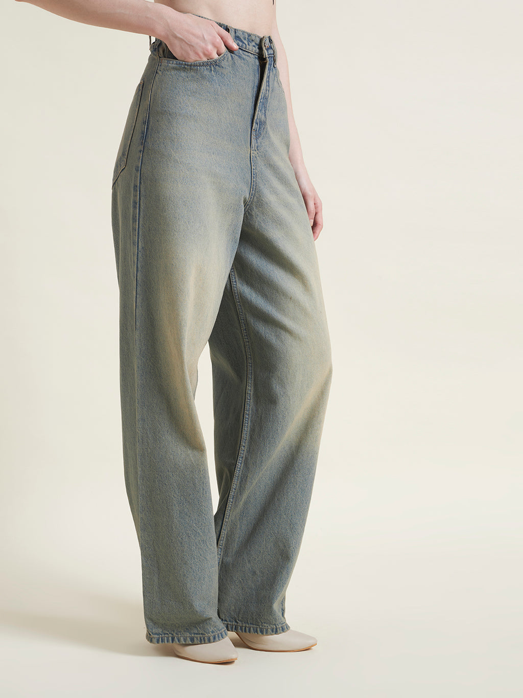 Tint Blue Flared Baggy Jeans for Women