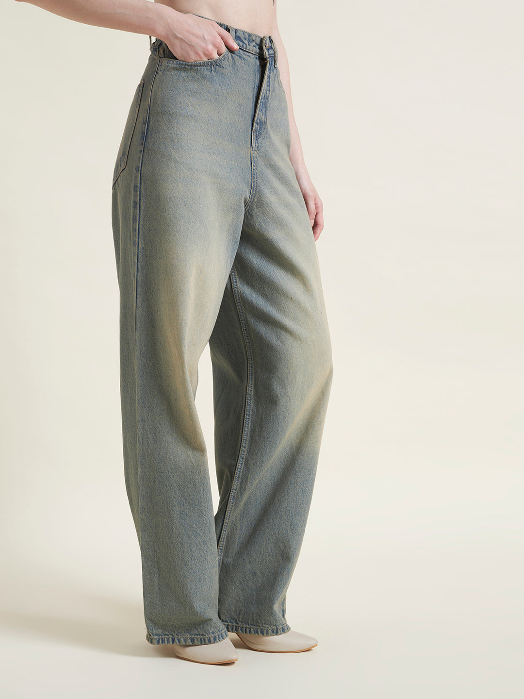 Tint Blue Flared Baggy Jeans for Women