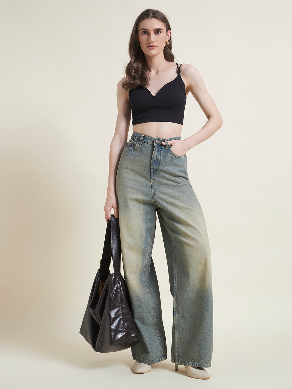 Tint Blue Flared Baggy Jeans for Women