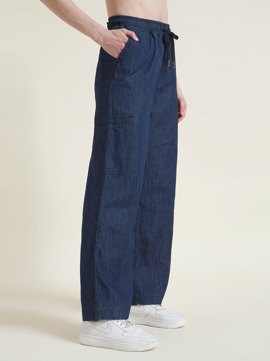 Indigo Relaxed Fit Denim Cargo Trousers