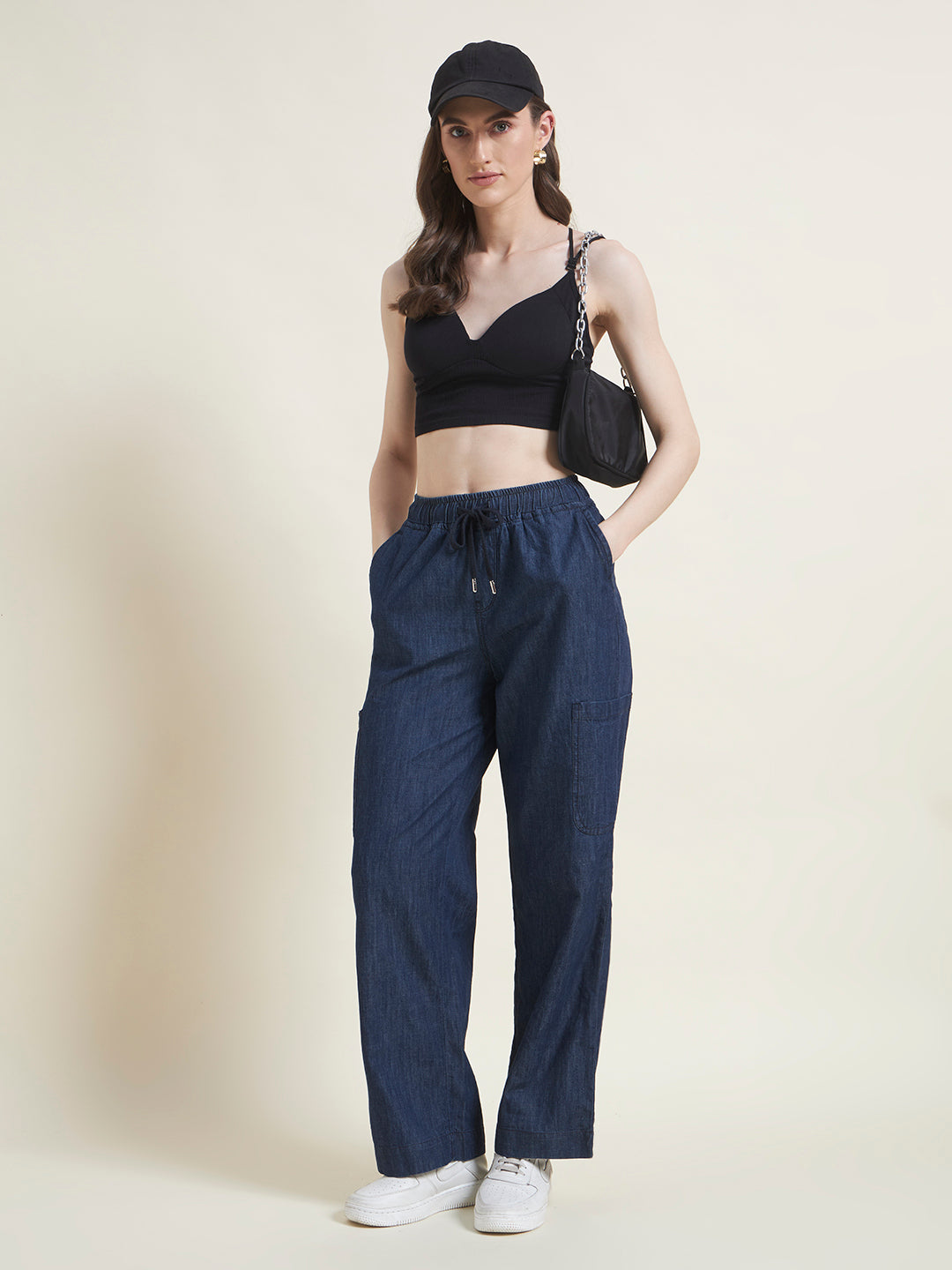 Indigo Relaxed Fit Denim Cargo Trousers