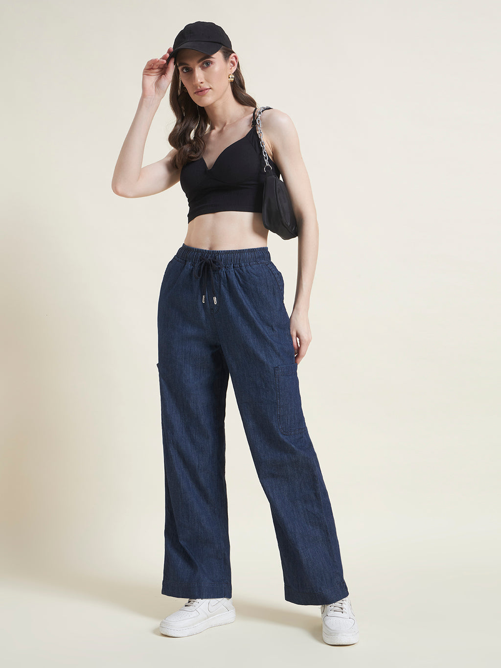 Indigo Relaxed Fit Denim Cargo Trousers