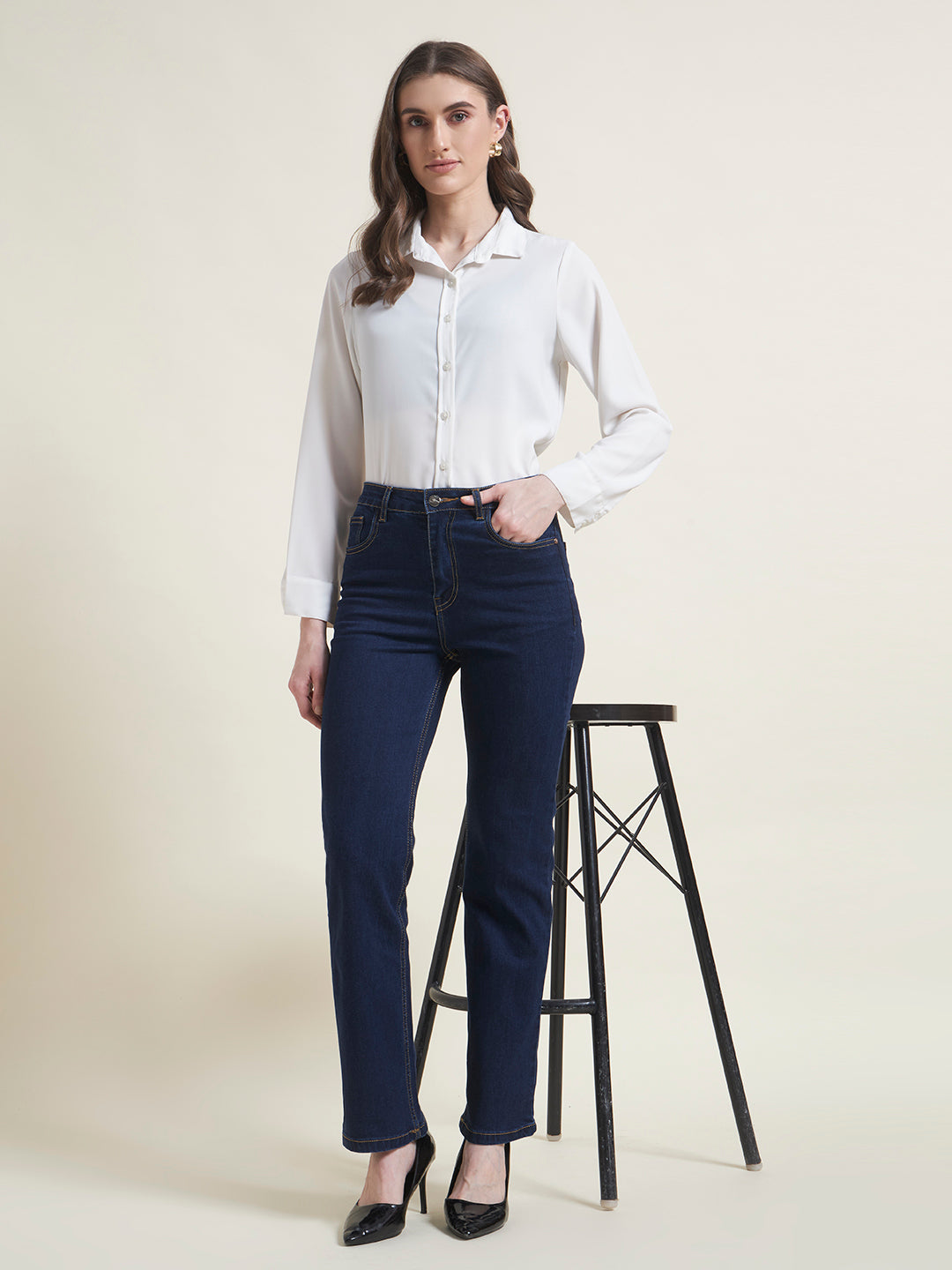 Blue Straight Fit Jeans for Women