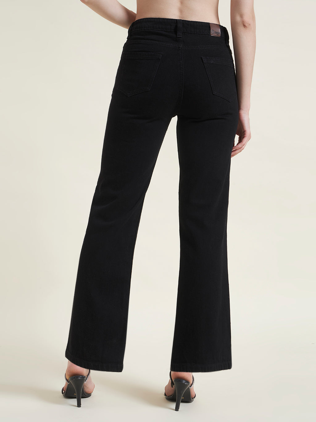 Black Flared Straight Fit Jeans for Women
