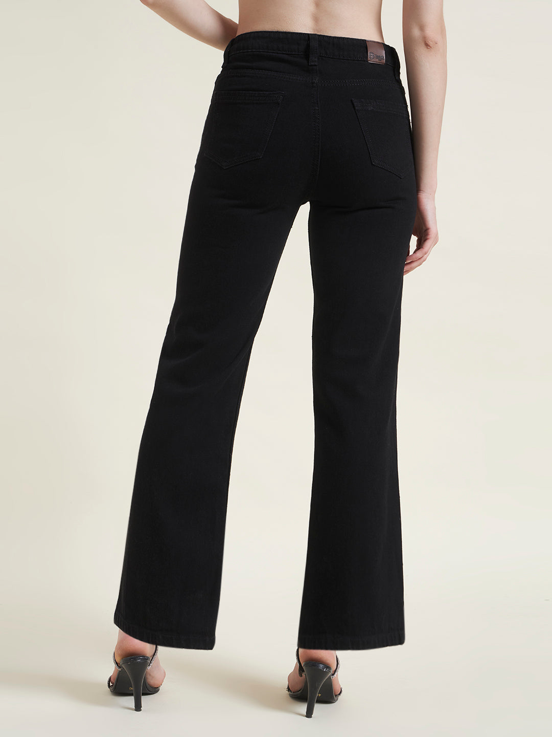 Black Flared Straight Fit Jeans for Women