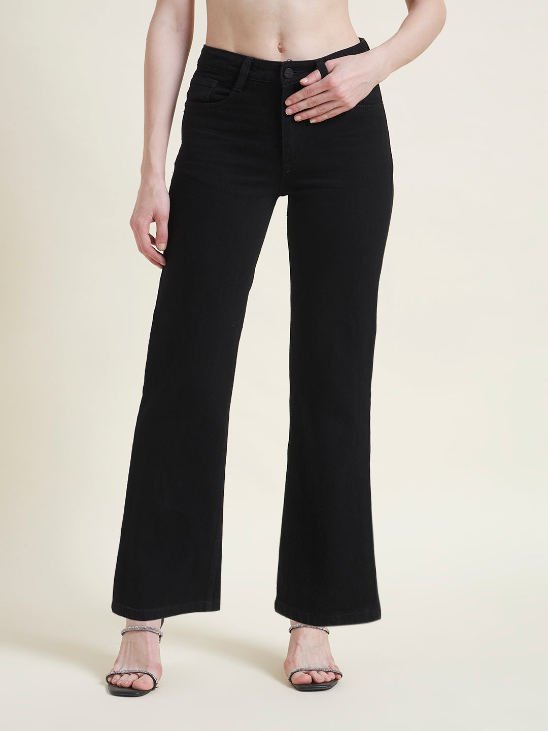 Black Flared Straight Fit Jeans for Women