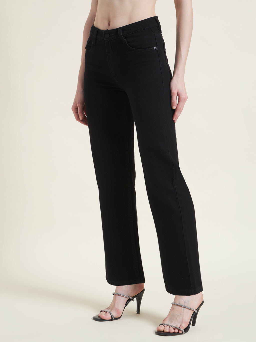 Black Flared Straight Fit Jeans for Women