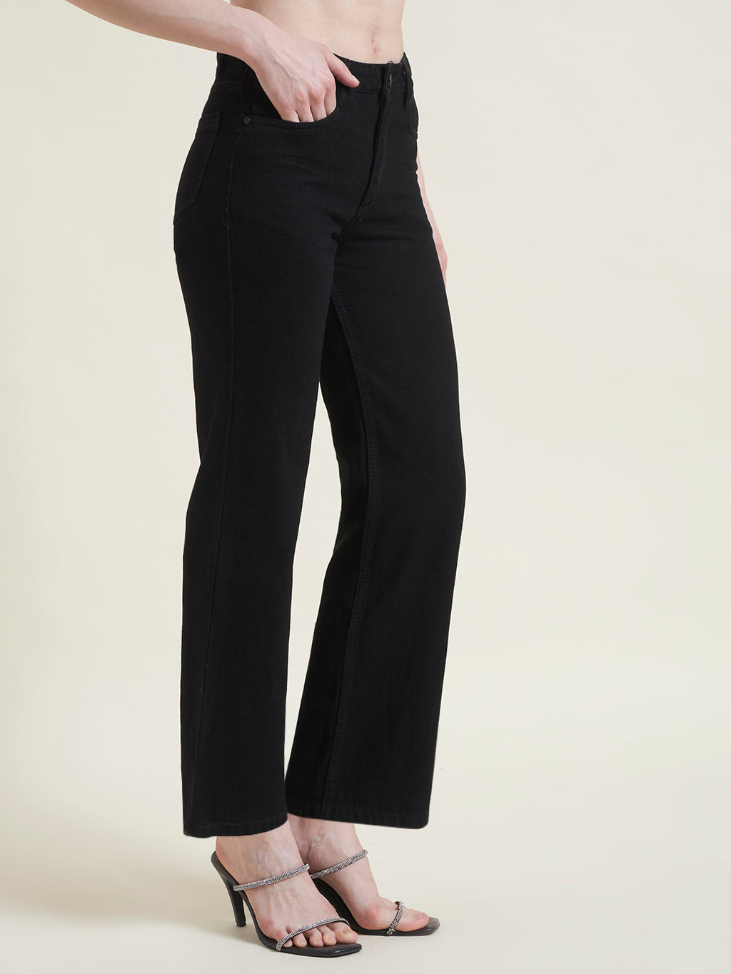 Black Flared Straight Fit Jeans for Women