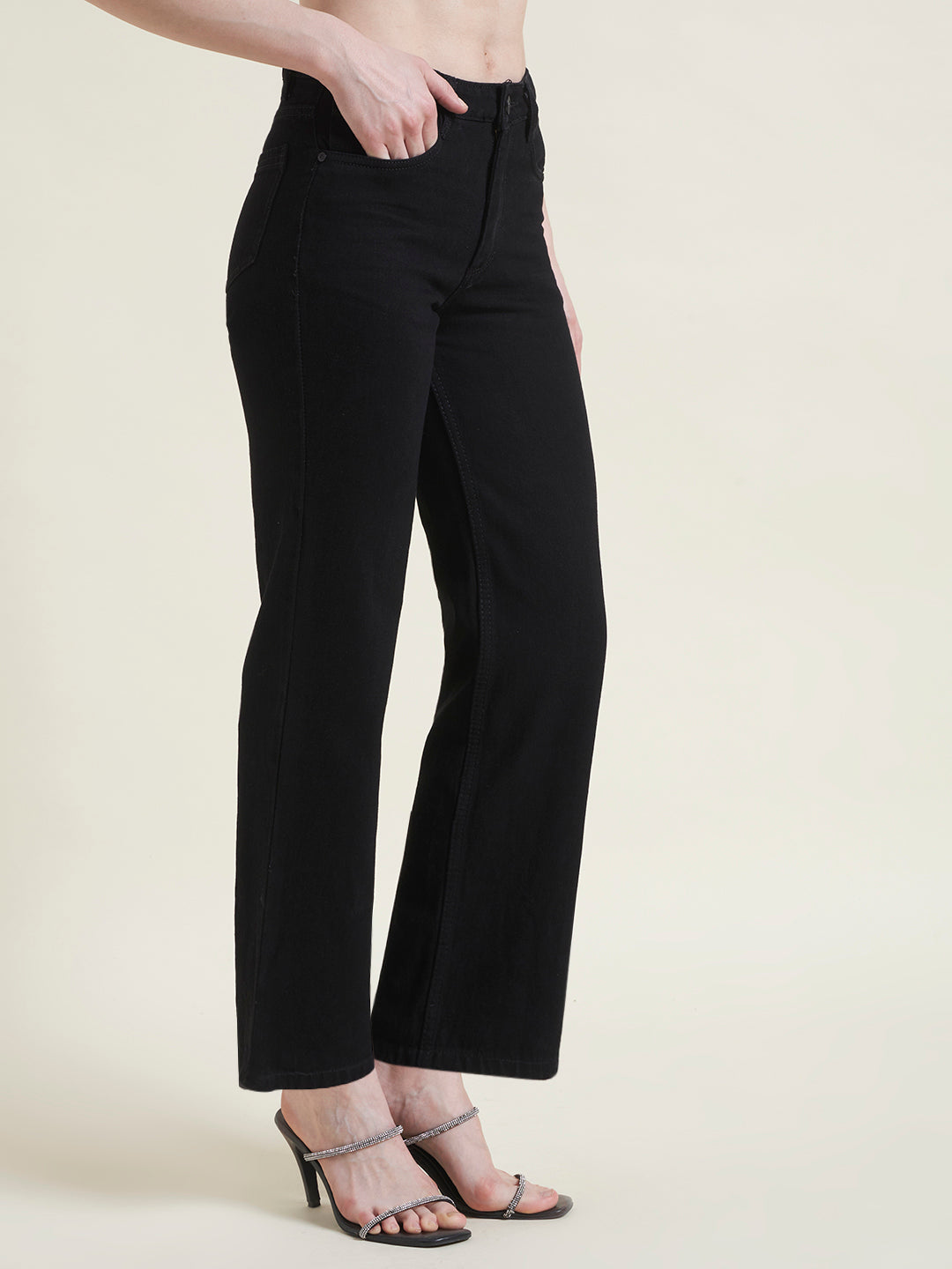 Black Flared Straight Fit Jeans for Women