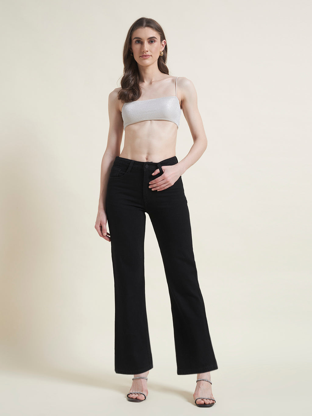 Black Flared Straight Fit Jeans for Women