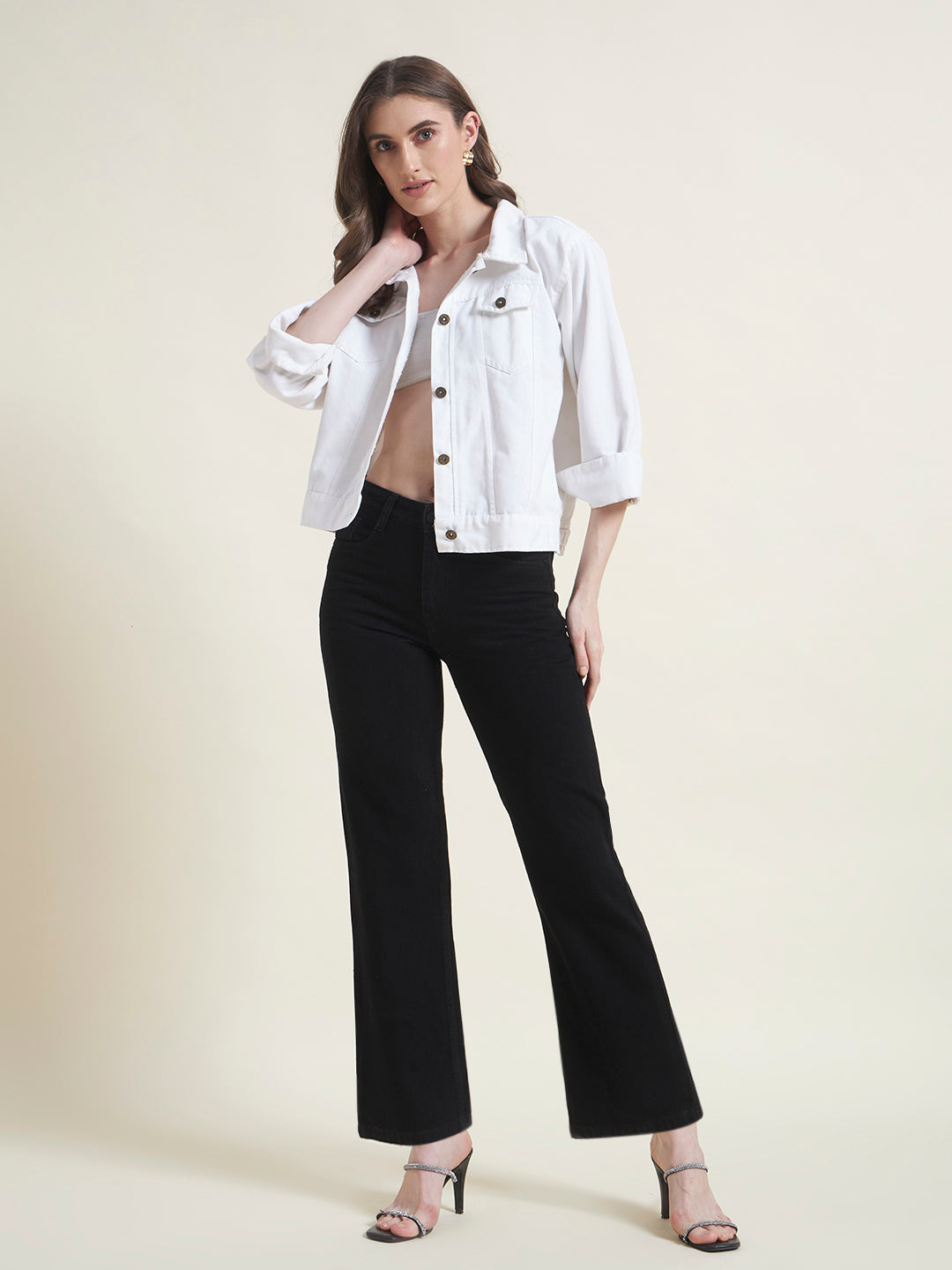 Black Flared Straight Fit Jeans for Women