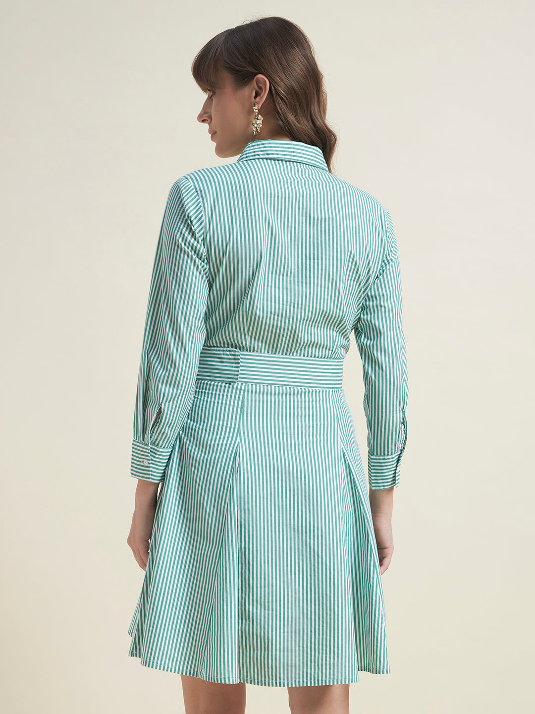 Beatnik Women Striped Cotton Belted Dress
