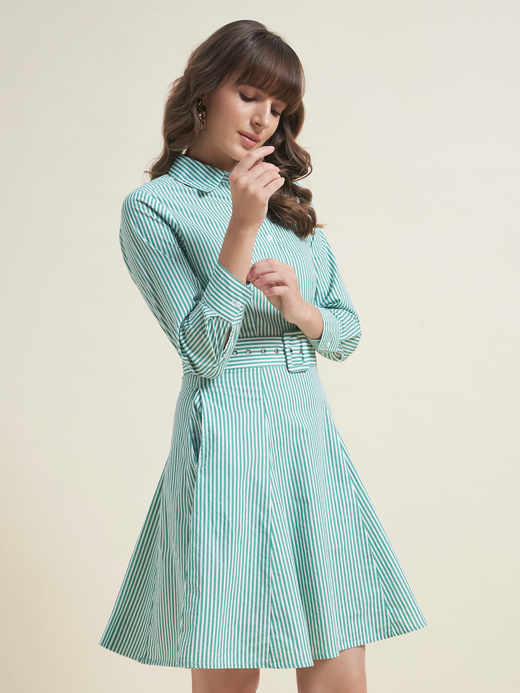 Beatnik Women Striped Cotton Belted Dress